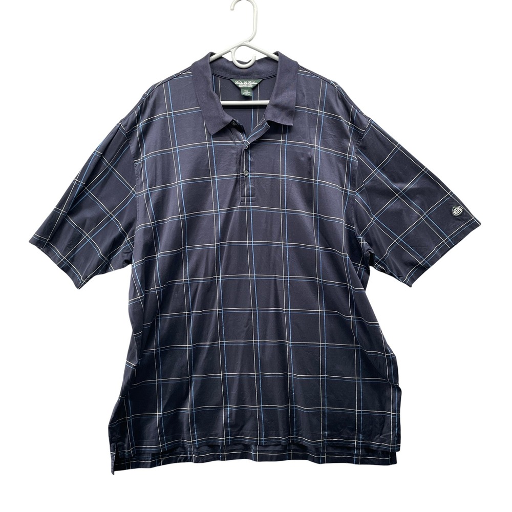 Brooks Brothers‎ Performance Knit Polo Shirt Mens XXL Navy Plaid Country Club
